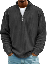 James | Men's Ribbed Knit Sweater Quarter-Zip Mock Neck Jumper