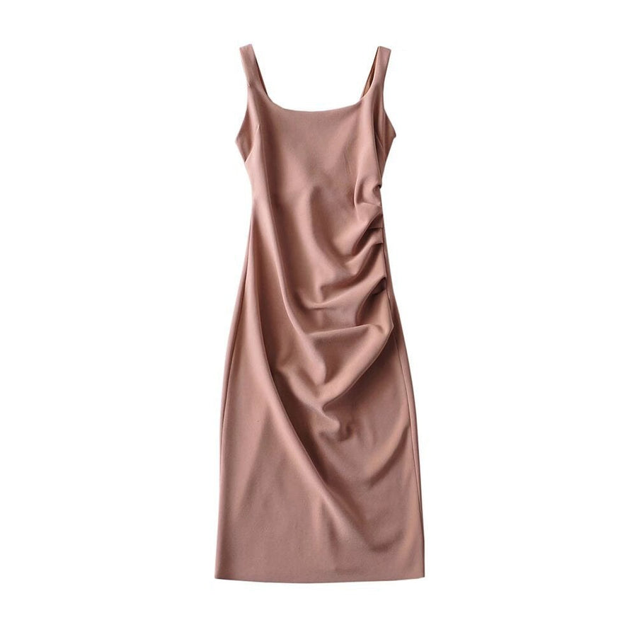 Mercy Elegant Dress with Ruffles in Beige