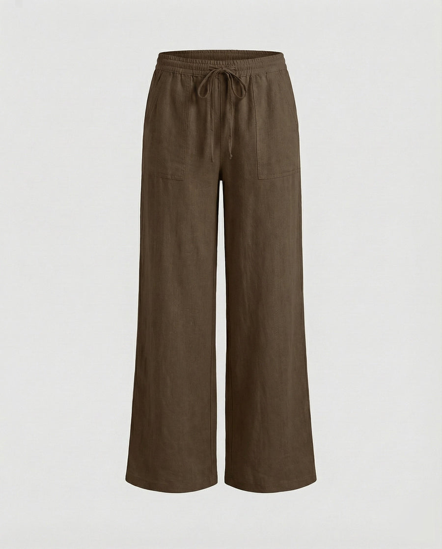 Mercy Linen Blend Trousers in Brown