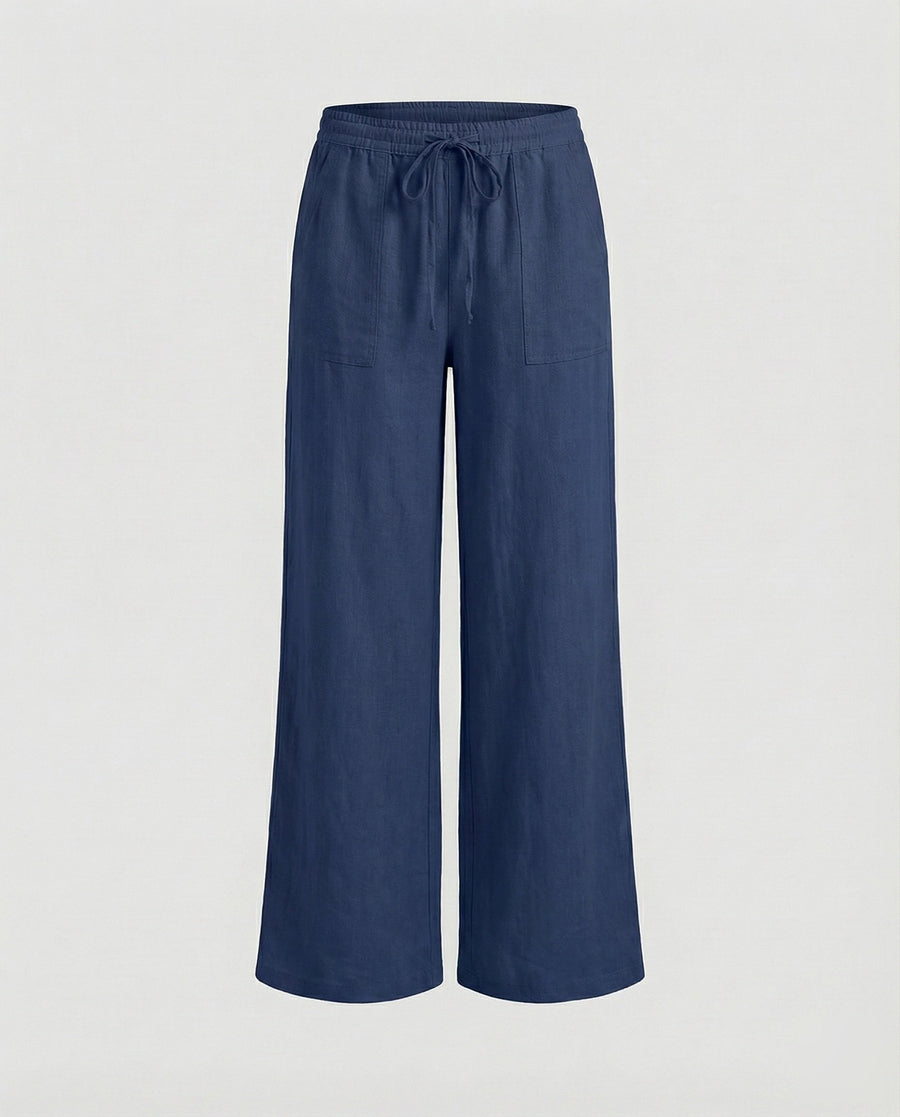 Mercy Linen Blend Trousers in Navy