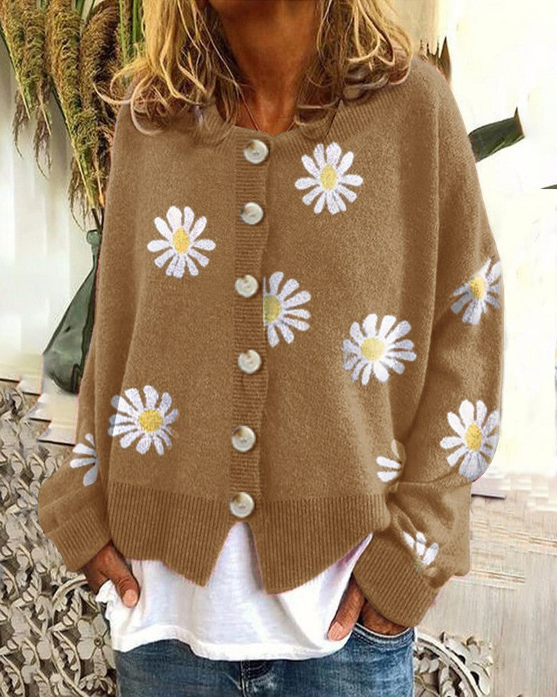 Mercy Sweater with Floral Print in Khaki