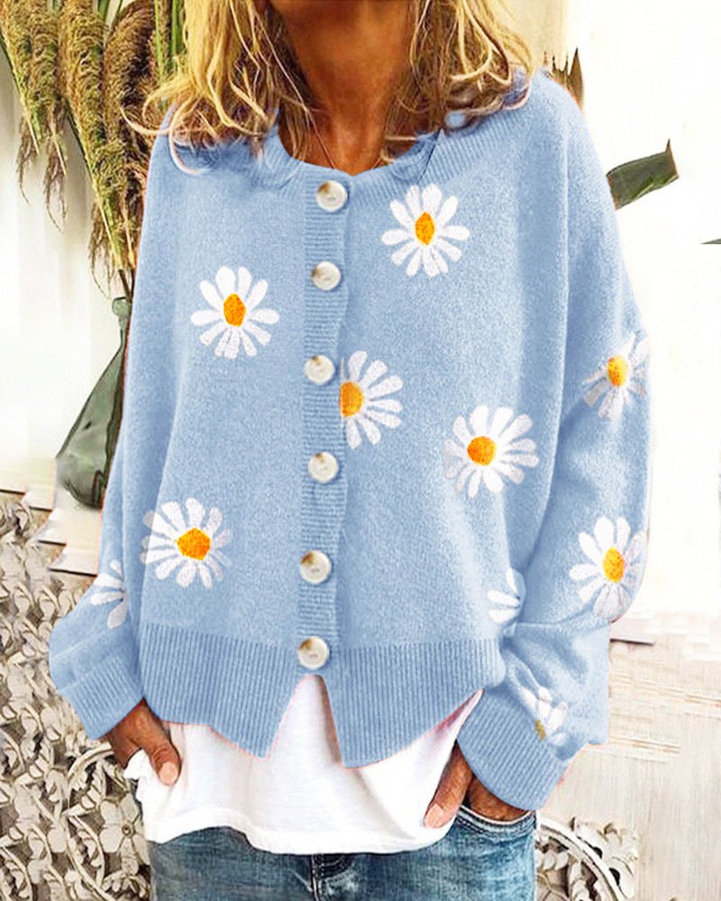 Mercy Sweater with Floral Print in Sky Blue