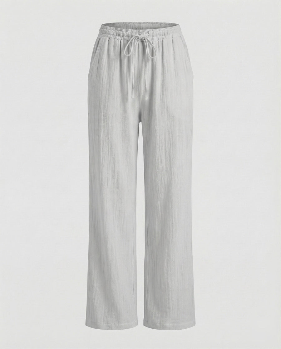 Merel Linen Blend Trousers in Light Grey