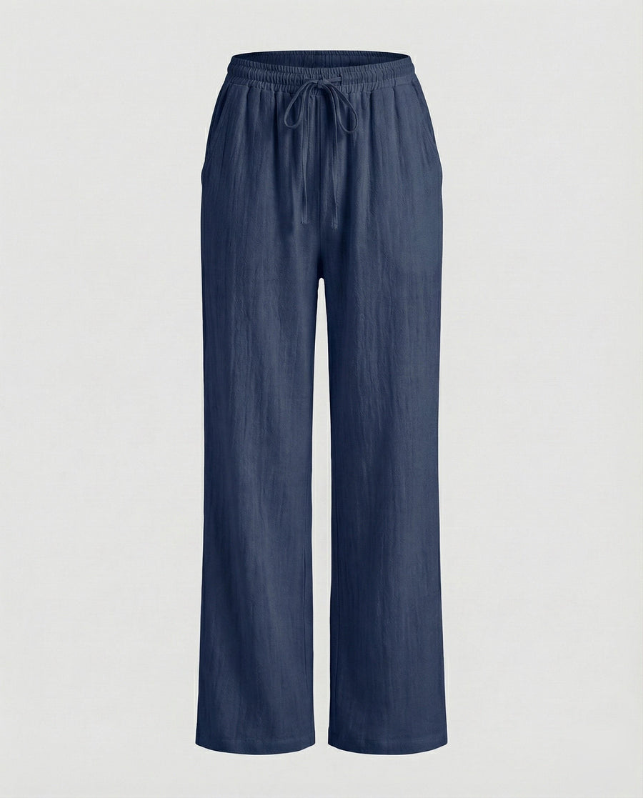 Merel Linen Blend Trousers in Navy