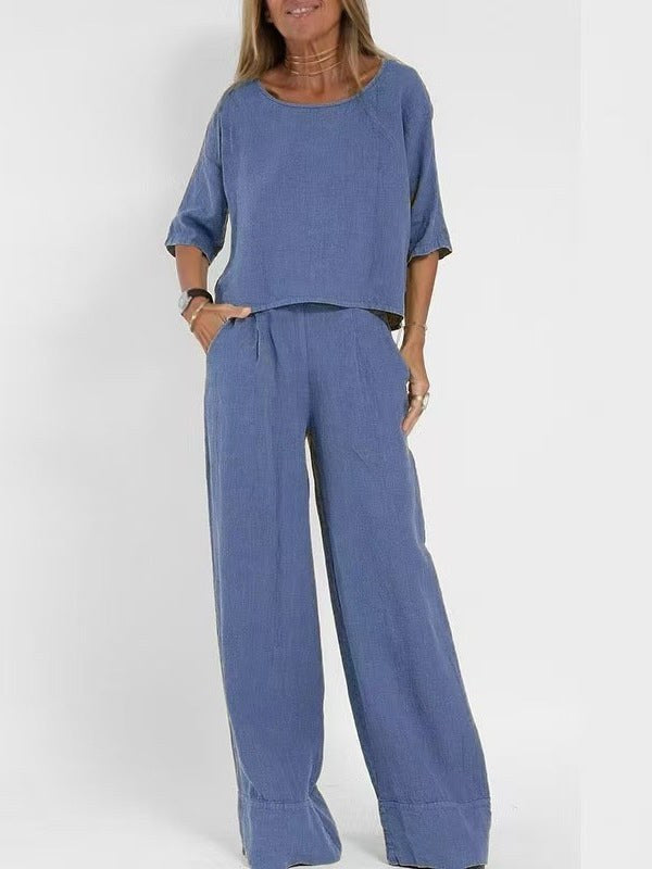Merel Linen Trousers in Blue
