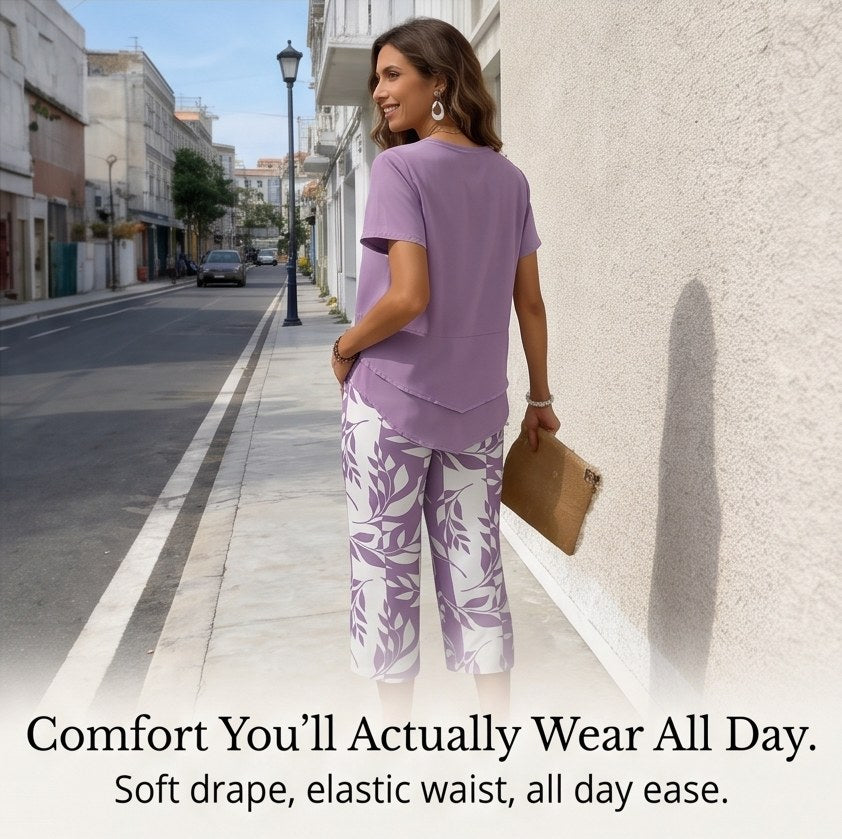 Merewyn Women's Two-Piece Tunic and Wide Leg Pants Set