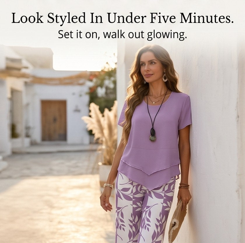 Merewyn Women's Two-Piece Tunic and Wide Leg Pants Set