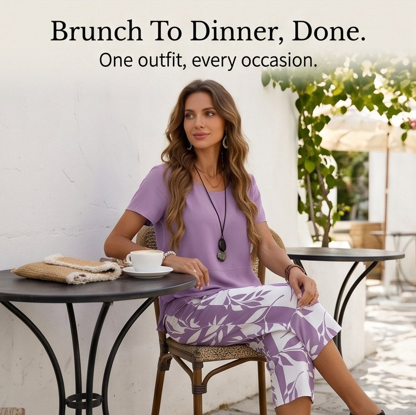 Merewyn Women's Two-Piece Tunic and Wide Leg Pants Set