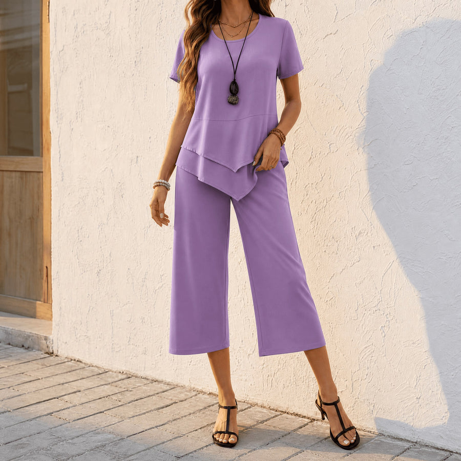 Merewyn Women's Two-Piece Tunic and Wide Leg Pants Set in Lavender