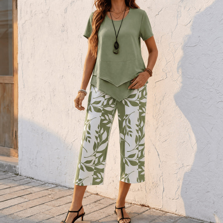 Merewyn Women's Two-Piece Tunic and Wide Leg Pants Set in Sage