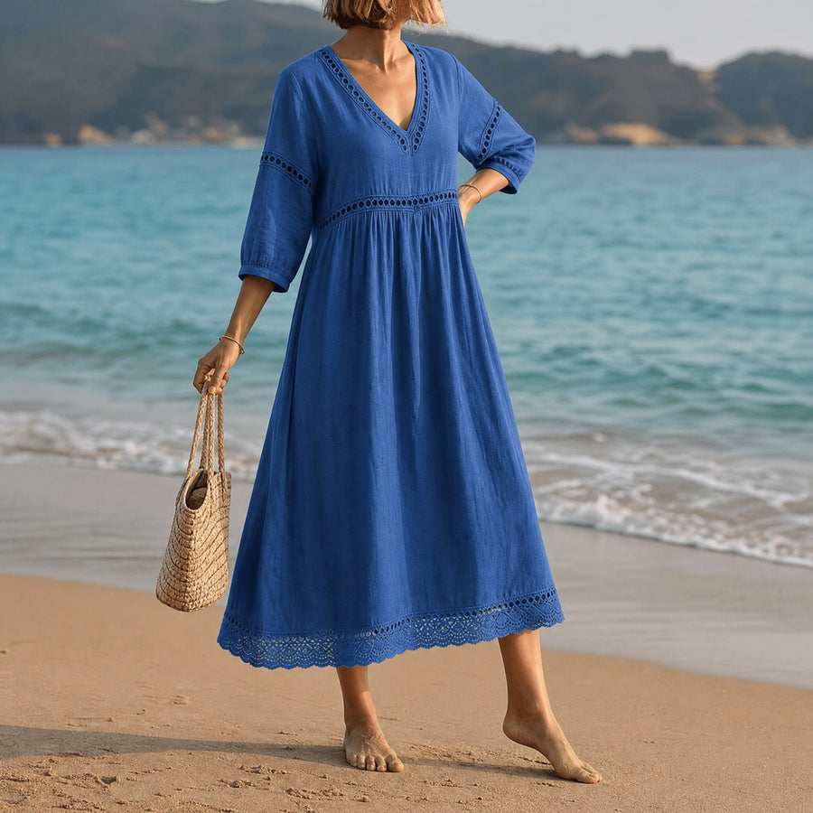 Meridian Women's Crochet Trim Midi Dress in Blue