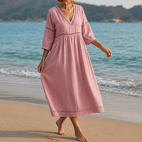 Meridian Women's Crochet Trim Midi Dress in Light Pink