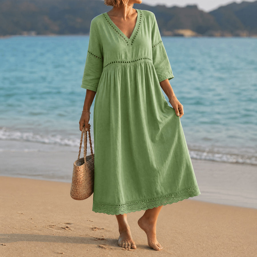 Meridian Women's Crochet Trim Midi Dress in Sage