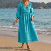 Meridian Women's Crochet Trim Midi Dress in Teal