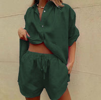 Mia Airy Linen Blouse in Dark Green