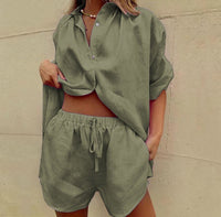 Mia Airy Linen Blouse in Olive Green
