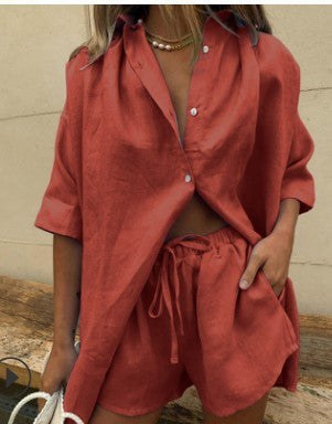 Mia Airy Linen Blouse in Ziegelrot