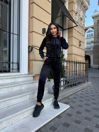 Mia Casual Suit with Elastic Waist and Hood in Black
