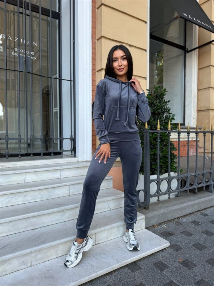 Mia Casual Suit with Elastic Waist and Hood in Dark Grey