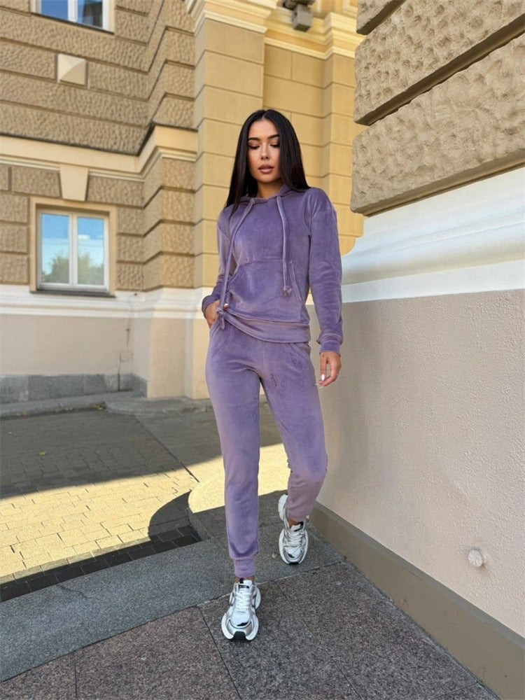 Mia Casual Suit with Elastic Waist and Hood in Purple