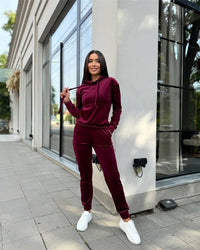 Mia Casual Suit with Elastic Waist and Hood in Red