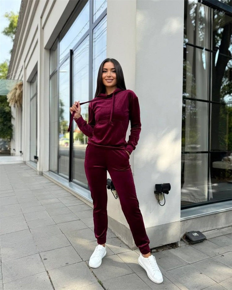 Mia Casual Suit with Elastic Waist and Hood in Red