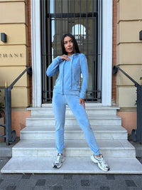 Mia Casual Suit with Elastic Waist and Hood in Sky Blue