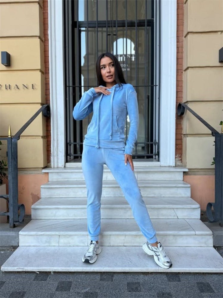 Mia Casual Suit with Elastic Waist and Hood in Sky Blue