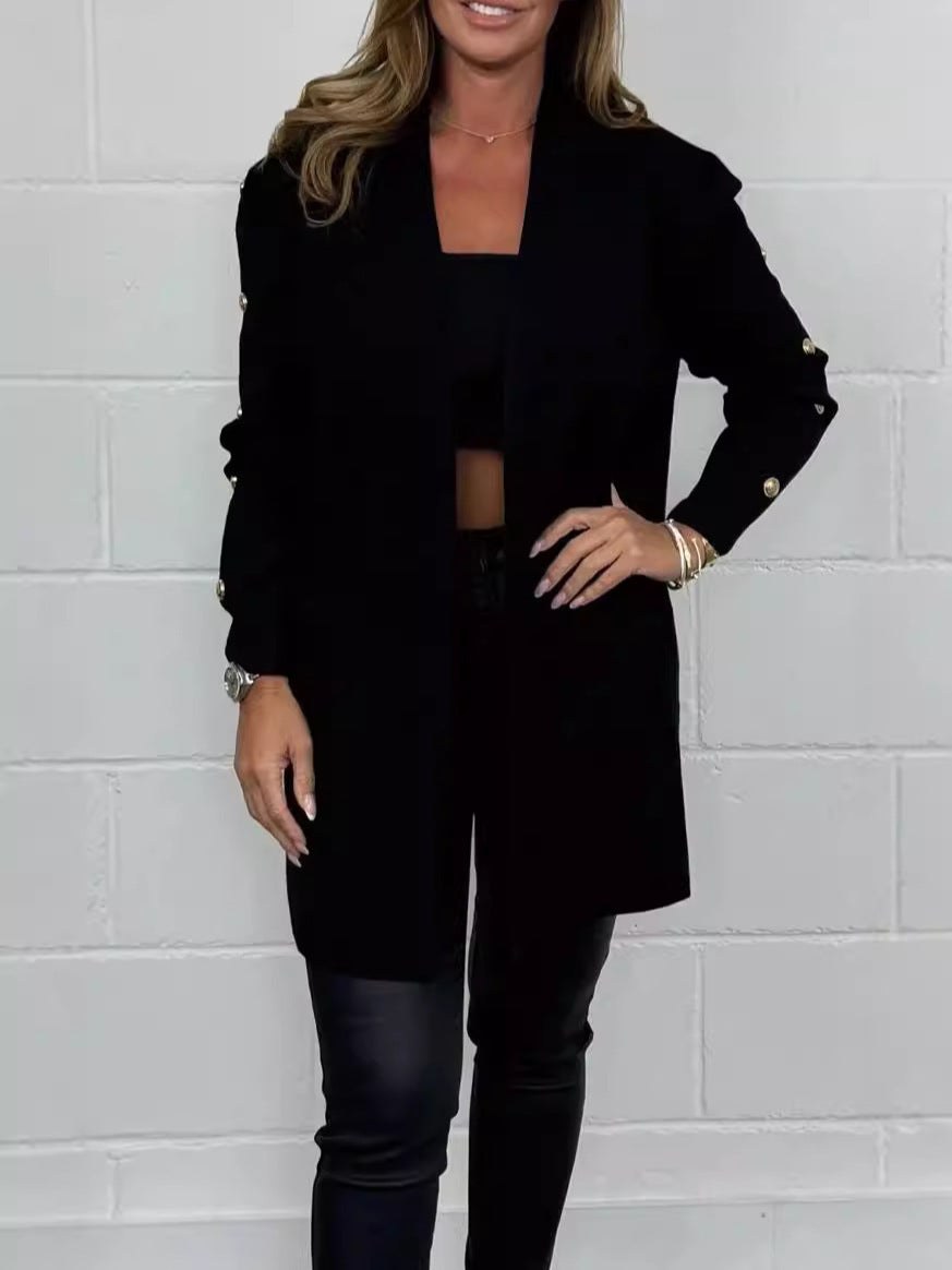 Mia Elegant Knit Cardigan with Pockets in Black