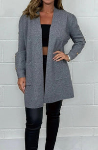 Mia Elegant Knit Cardigan with Pockets in Dark Grey