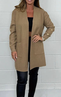 Mia Elegant Knit Cardigan with Pockets in Khaki