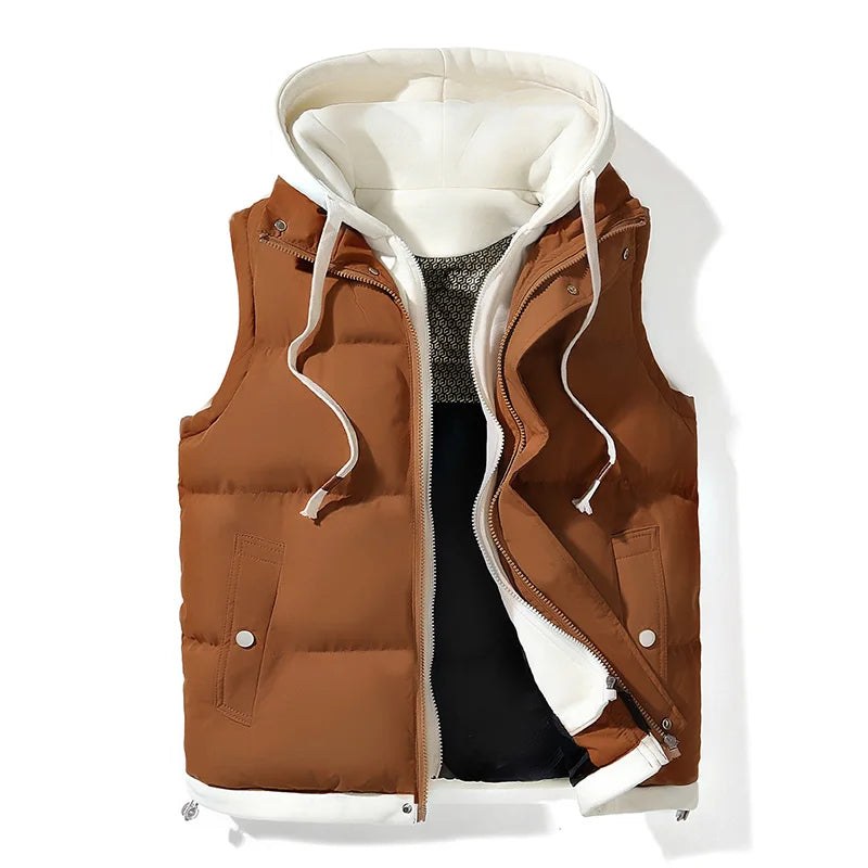 Michael Hooded Vest in Burnt Orange & Pearl