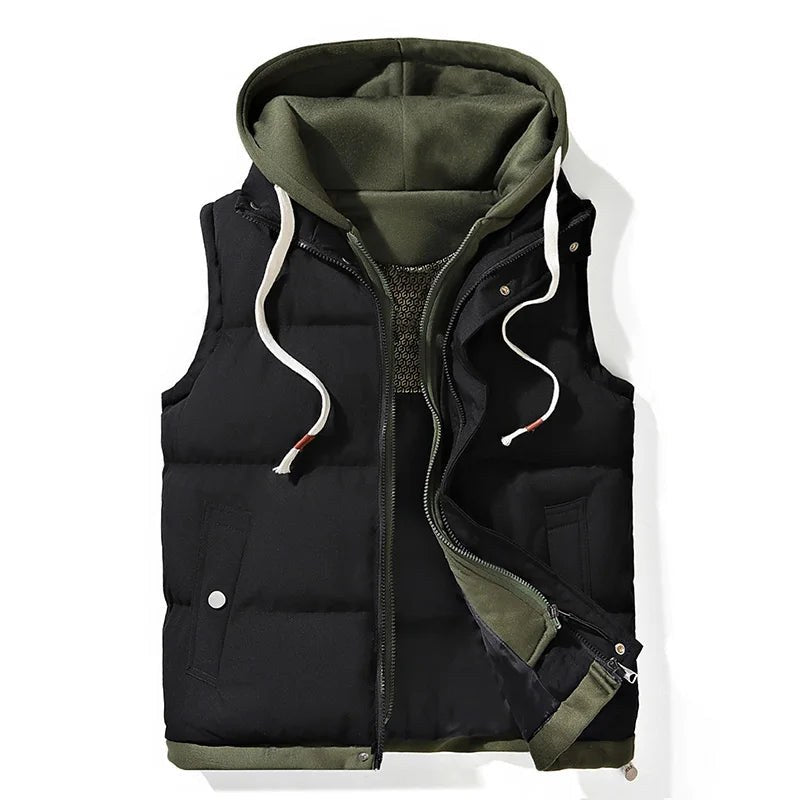 Michael Hooded Vest in Charcoal & Army Green