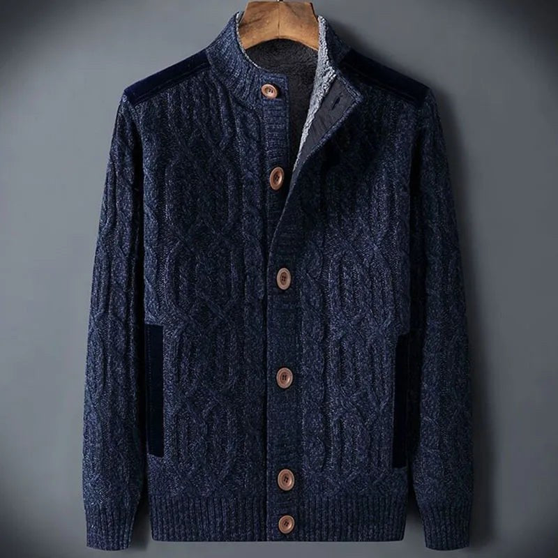 Michael Veltucci Cable Knit Sweater in Navy Blue