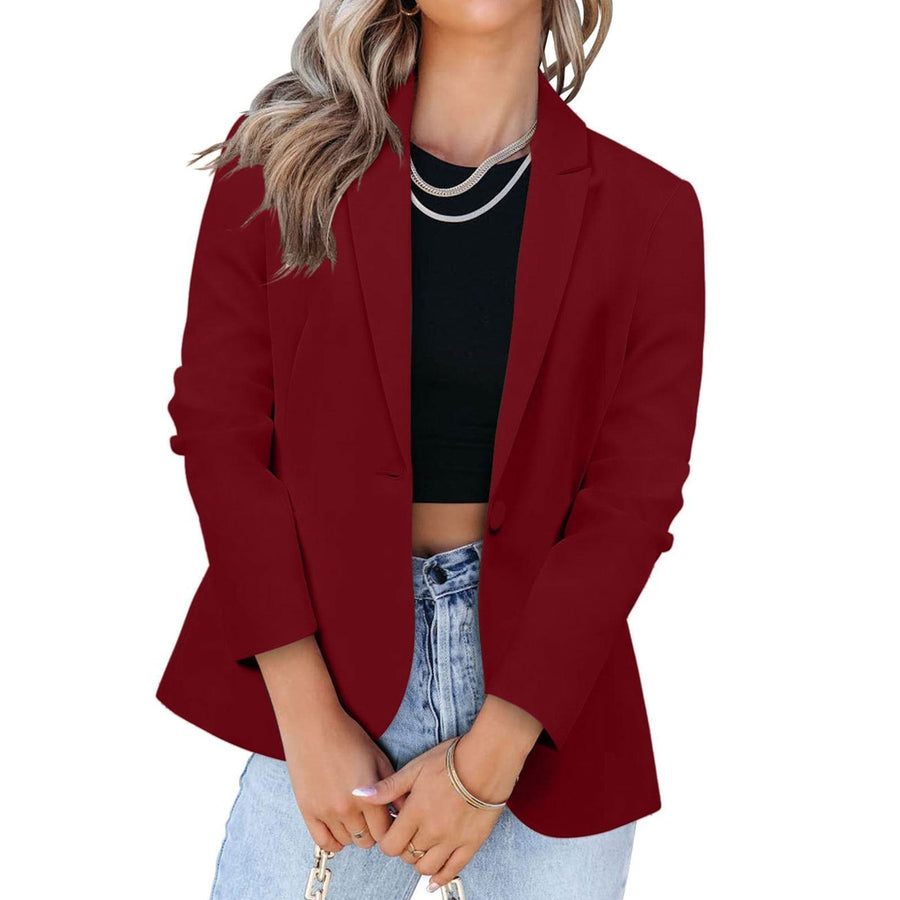 Michaela Elegant Blazer with Pockets in Wine Red