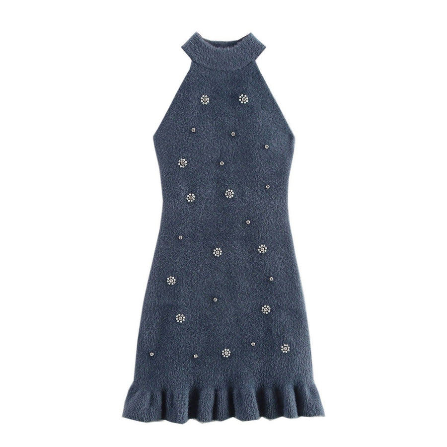 Michaela Elegant Dress with Stand Collar in Grey
