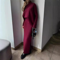 Michaela Elegant Knit Maxi Dress in Dark Red