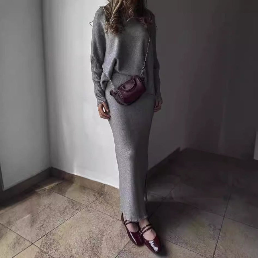 Michaela Elegant Knit Maxi Dress in Grey