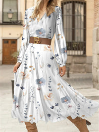 Michaela Elegant Maxi Dress with V-Neck in Grey
