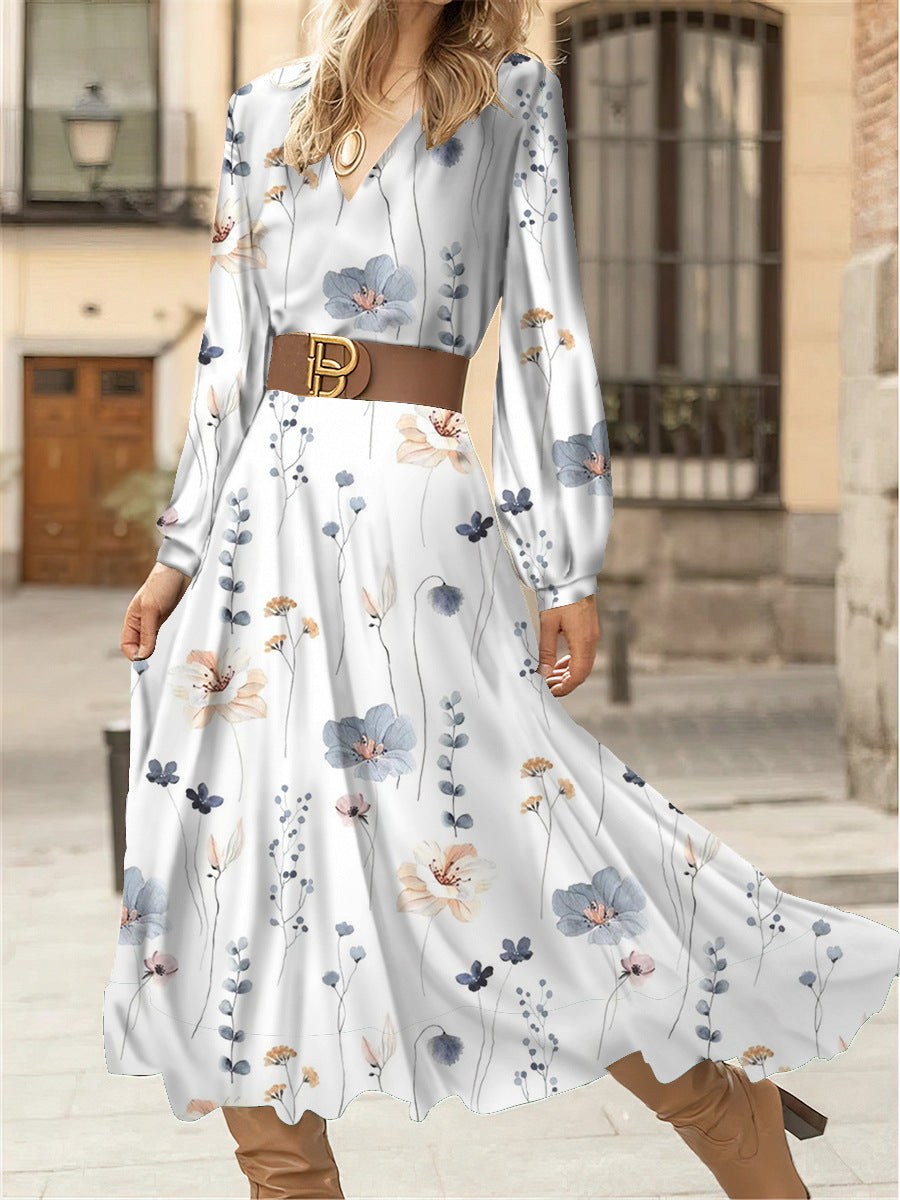 Michaela Elegant Maxi Dress with V-Neck in Grey