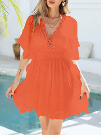 Michaela Linen Dress with Elastic Waist in Orange