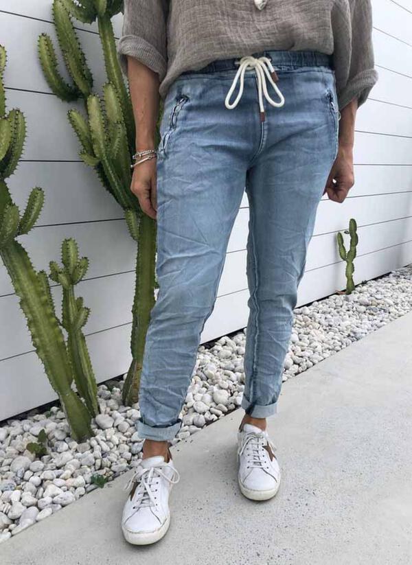 Mila Casual Joggers with Elastic Waist in Light Blue