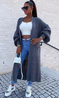 Mila Knit Coat with Pockets and Oversized in Dark Grey