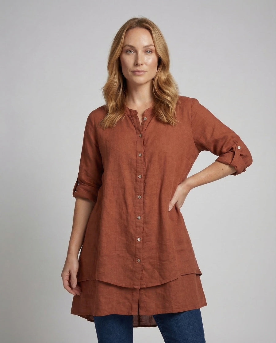 Mila Linen Dress with Stand Collar