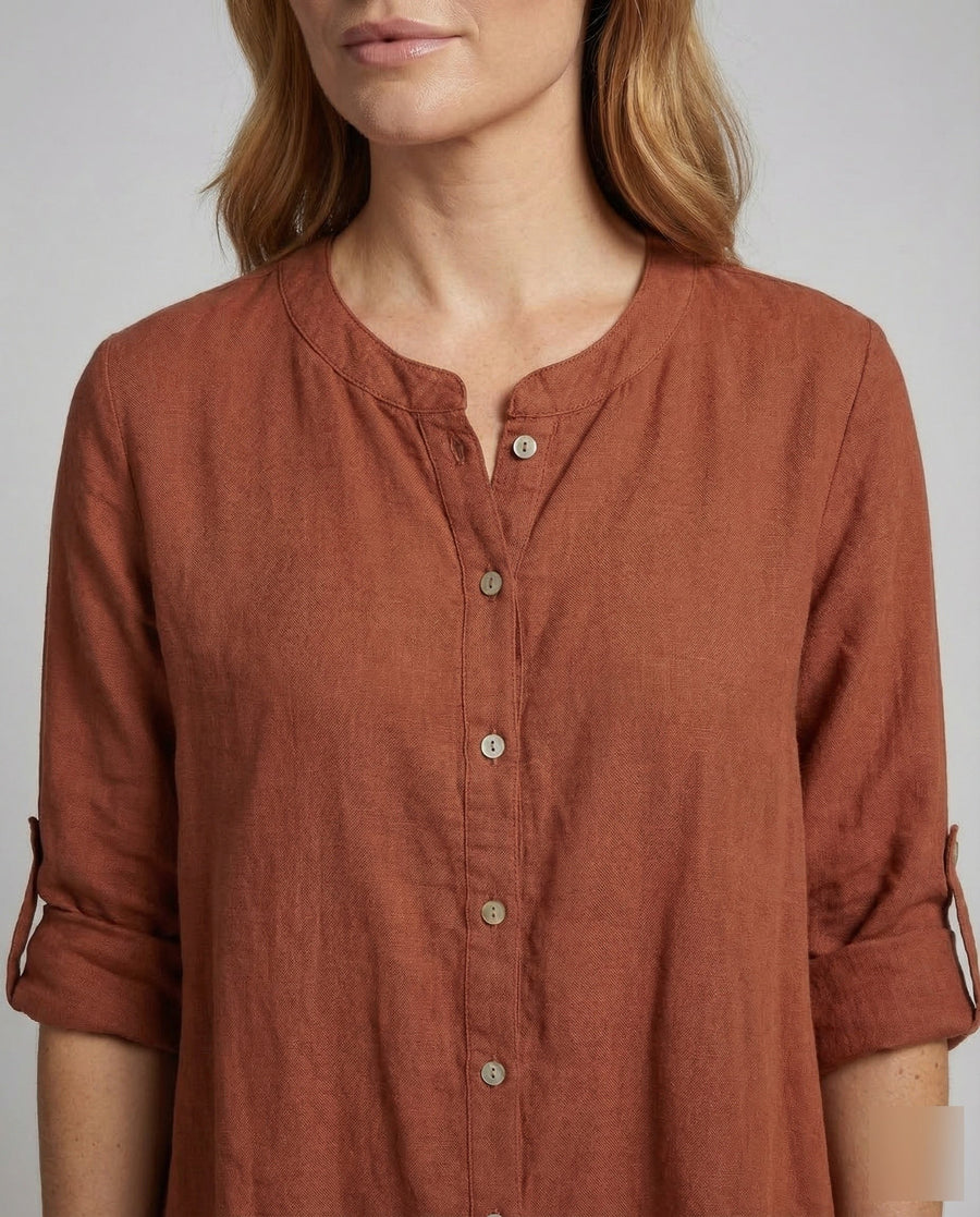 Mila Linen Dress with Stand Collar