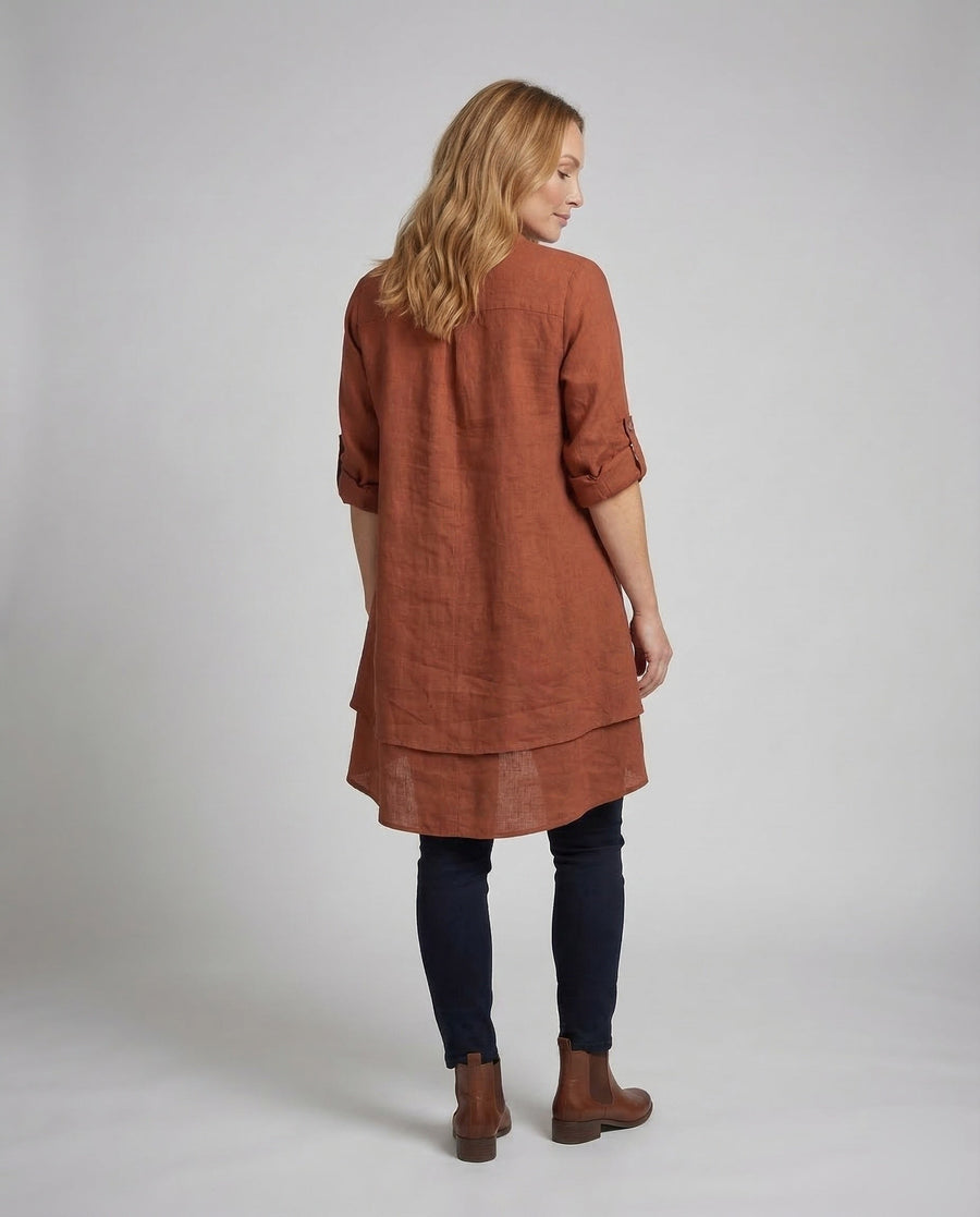 Mila Linen Dress with Stand Collar