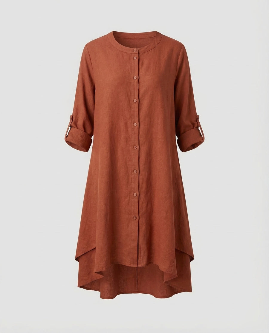Mila Linen Dress with Stand Collar in Apricot