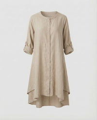 Mila Linen Dress with Stand Collar in Black