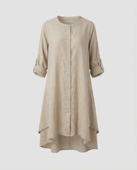 Mila Linen Dress with Stand Collar in Grey