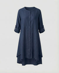 Mila Linen Dress with Stand Collar in Navy
